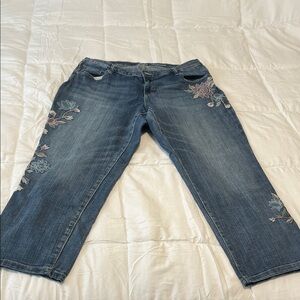 Style & Co. Cropped Blue Jeans with Floral Embroidery